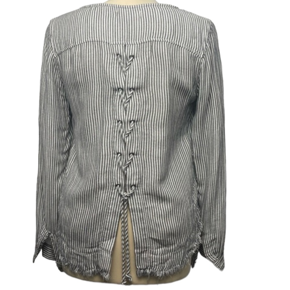 Cloth & Stone Raw Hem Lace Up Back Striped Top Size XS